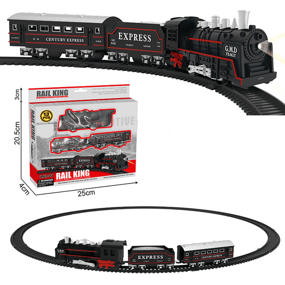 Electric Train Set Funtogether Toys Classic Steam Locomotive with Light & Sound, 3 Cars 10 Tracks, Battery Operated Railway Kit