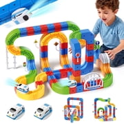 Electric Train Set for Kids, 173PCS 3D Cube Track-DIY Sets with 2 Electric Train, Traffic Signs, STEM Train Toys Birthday Gifts for Boys and Girls Age 3+ Years Old