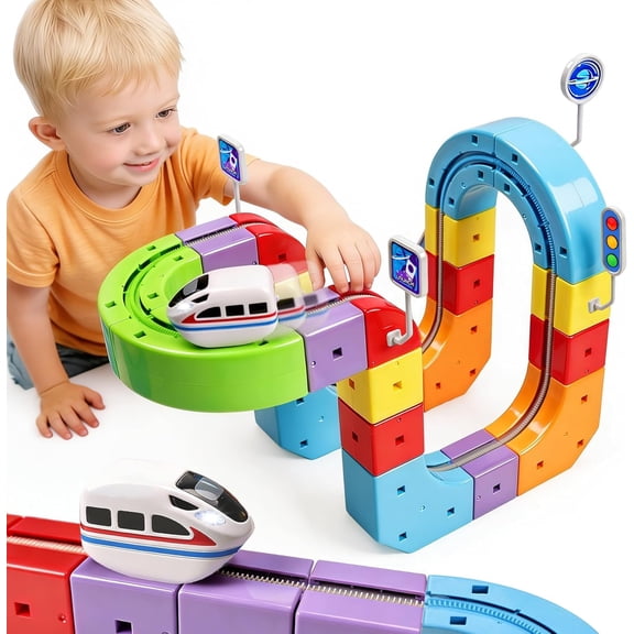 Electric Train Set for Kids, 67PCS Modular 3D Infinity Racer Magnetic Train Sets with Motorized Train, 3–8 STEM Building Train Tracks for Creative Learning, Electric Train Set Gift for Boys and Girls