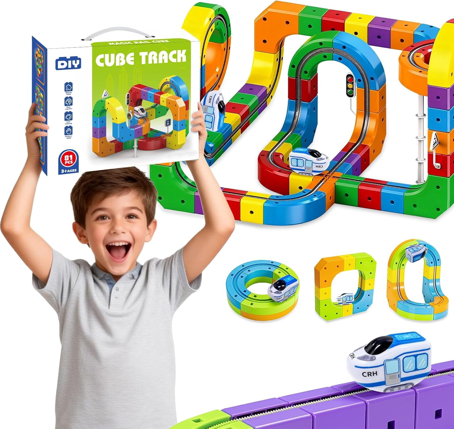 Kid Racing Train Electric Train Set for Kids, 81PCS Build 3D Racing Track Set with ...