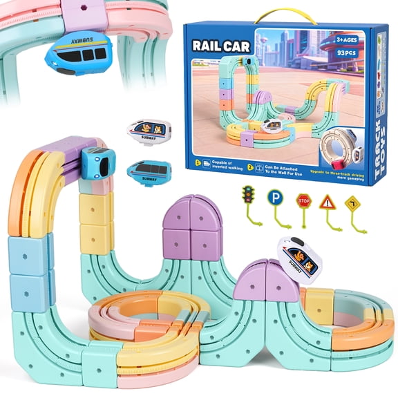 Electric Train Set for Kids Ages 3-8 - Modular 3D Flexible Race Track Building Toy with Gravity-Defying 360 Movement, STEM Learning Fun Gift (66 pcs Starter Set)