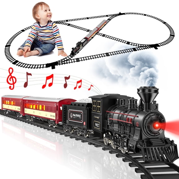 Carsky Metal Alloy Electric Train Set with Smoke, Sounds and Lights, Christmas Toy for 3-12 Years Old