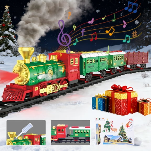 Electric Train Set Toys for Kids, Toy Train Set, Christmas Train Toys with Steam, Lights and Sound, Rechargeable Train Set Under Christmas Tree, Toddler Model Trains for 3-12 Years Old Kids Gifts