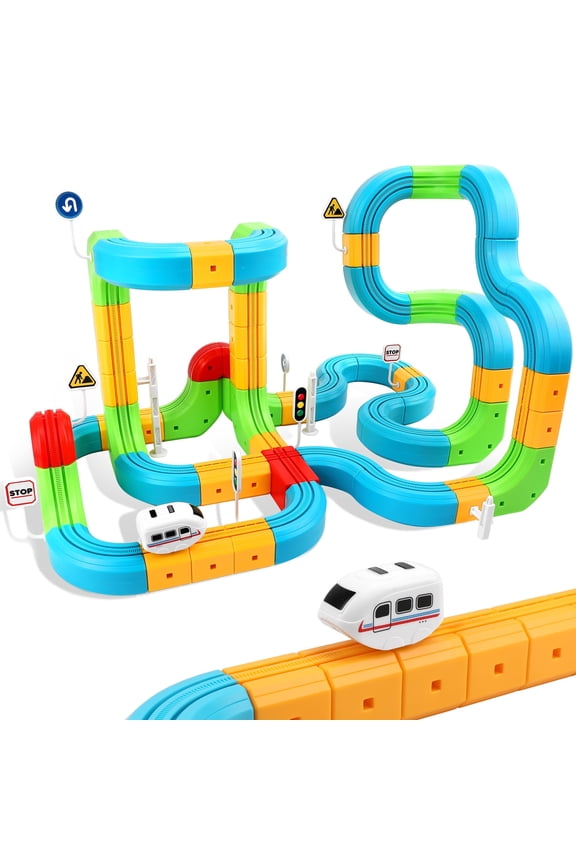 Electric Train Set Tracks, Sendida 3D Infinity Modular Building Blocks STEM Learning Toy for Kids Toddlers Boys & Girls Freely Assembled Race Tracks with Electric Train (Standard Edition)