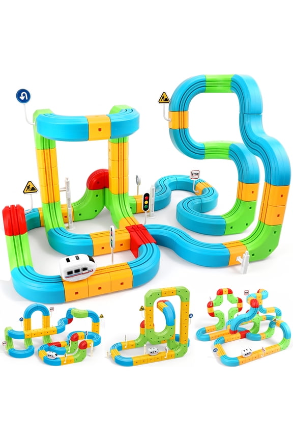 Electric Train Set Tracks, Sendida 3D Infinity Modular Building Blocks STEM Learning Toy for Kids Toddlers Boys & Girls Freely Assembled Race Tracks with Electric Train (Standard Edition)