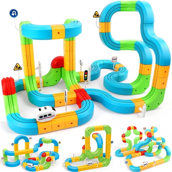 Electric Train Set Tracks, Sendida 3D Infinity Modular Building Blocks STEM Learning Toy for Kids Toddlers Boys & Girls Freely Assembled Race Tracks with Electric Train (Standard Edition)