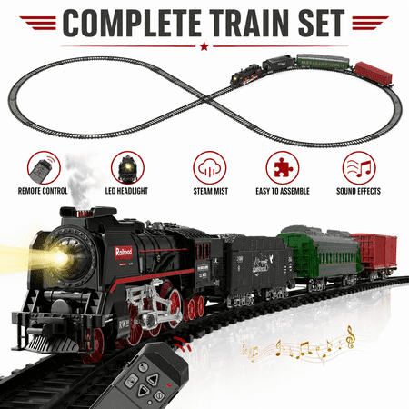 Electric Train Set for Kids, 625B Steam Mist Train Toy with Remote