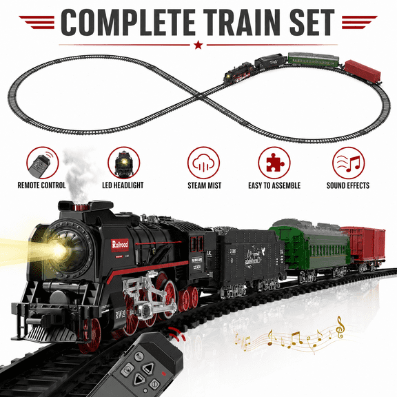 Electric Train Set for Kids, 625B Steam Mist Train Toy with Remote