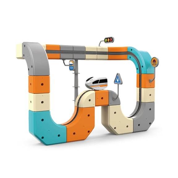 Electric Train Set with 3D Cubes Blocks, Snap-On Magic Blocks Building Track, Unique DIY Toys for Enhancing Creativity Family Interaction (66pcs)