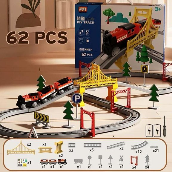 Electric Train Sets, ABS Train Set with Plastic Train-Track, Bridge Track Railway Kits for Kids Boys Ages 3 Years Old, Birthday Childrens Day Gifts for Kids Boys Girls