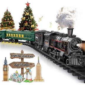 Electric Train Sets for Boys Girls Metal Alloy Christmas Trains Toys Steam Locomotive, Passenger Carriages, Tracks, Light & Sounds Birthday Gifts for Kids 3 4 5 6 7 8 + Years Old Green