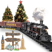 Electric Train Sets for Boys Girls Metal Alloy Christmas Trains Toys Steam Locomotive, Passenger Carriages, Tracks, Light & Sounds Rechargeable Birthday Gifts for Kids 3 4 5 6 7 8 + Years Old Red