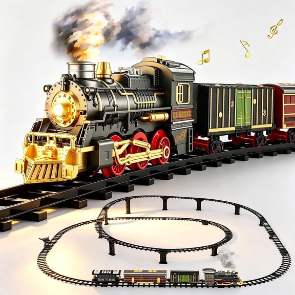 Electric Train Sets for Kids Christmas Train Toys Steam Locomotive Passenger Carriages Deluxe 2-Layer Track with Lights & Sounds(ON/Silent/Off) Birthday Gifts for Boys Girls