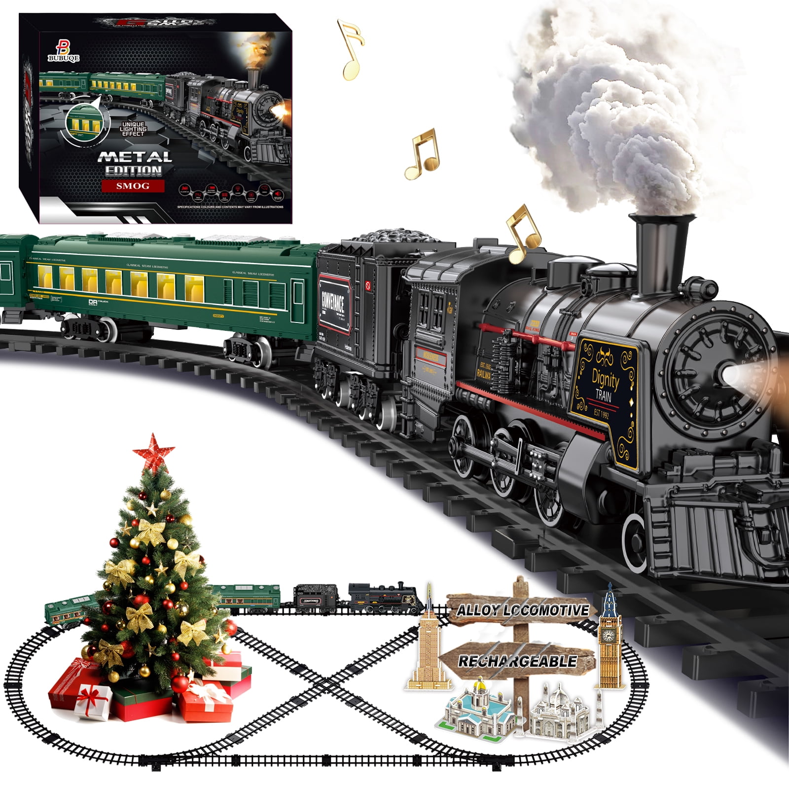 Electric Train Sets for Kids Metal Alloy Christmas Train Toys Steam