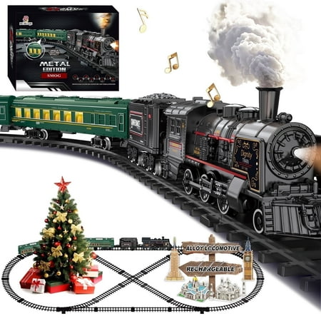 Electric Train Sets for Kids Metal Alloy Steam Locomotive Glowing Passenger Carriages Luxury Tracks
