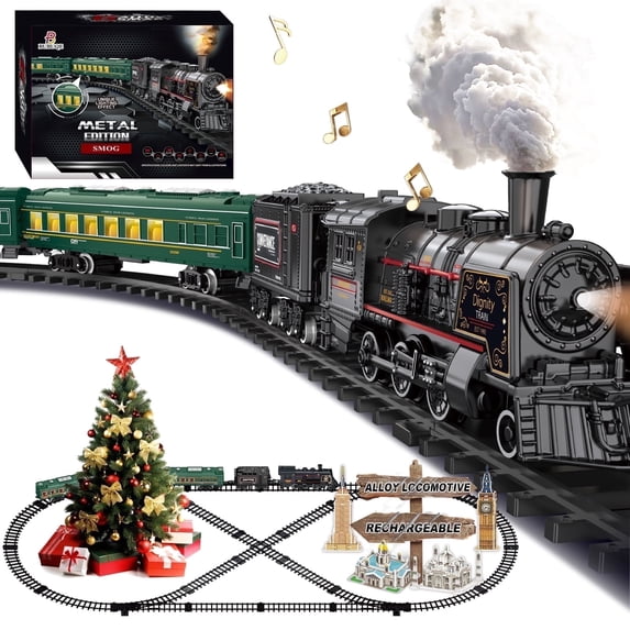 Electric Train Sets for Kids Metal Alloy Steam Locomotive Glowing Passenger Carriages Luxury Tracks