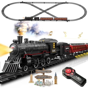 BUBUQE Electric Train Sets Remote Control for Kids Metal Alloy Christmas Train Toys Steam Locomotive Glowing Passenger Carriages Luxury Tracks Light & Sounds