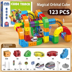 Electric Train Toys Set of 123 Pcs, 3D Snap-On Blocks Flexible Track, DIY Building Blocks Track for Enhancing Family Fun and Skills (Random Color )