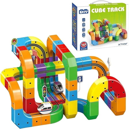 Electric Train Track Set DIY Race Car Building Toy for Kids 3-10