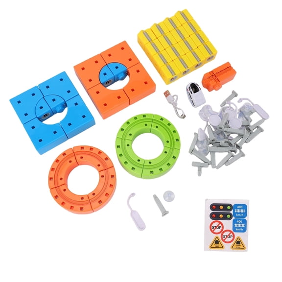 Electric Train Track Set for Kids(Gear style), 81PCS DIY Flexible Race Track Building Cube Toy Train with Traffic Signs, Christmas Birthday Gift for Kids Boys and Girls Aged 3-8