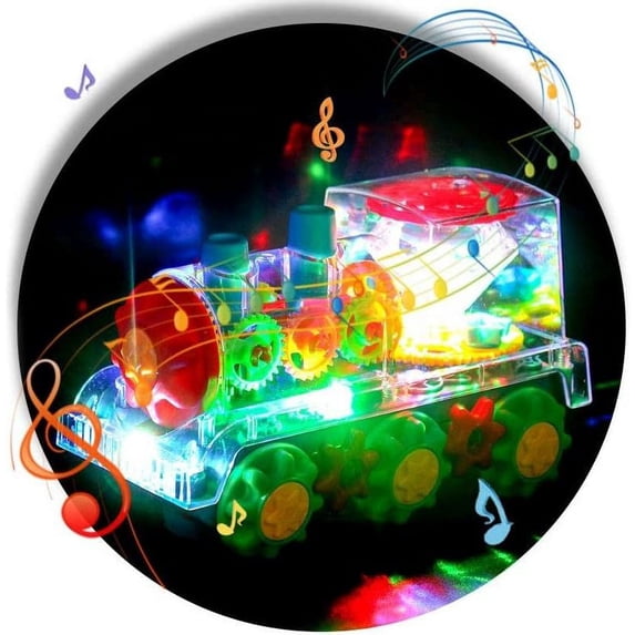 Electric Transparent Gear Train Toy with Flashing Lights and Music, 360 Rotation Toddler Toys for Kids above 3 Years Old