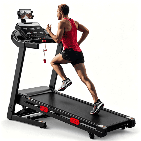 Electric Treadmill with Auto Incline, 3.8HP Folding Running Treadmill for Home, Shock Absorption, Bluetooth Speaker, LED Display