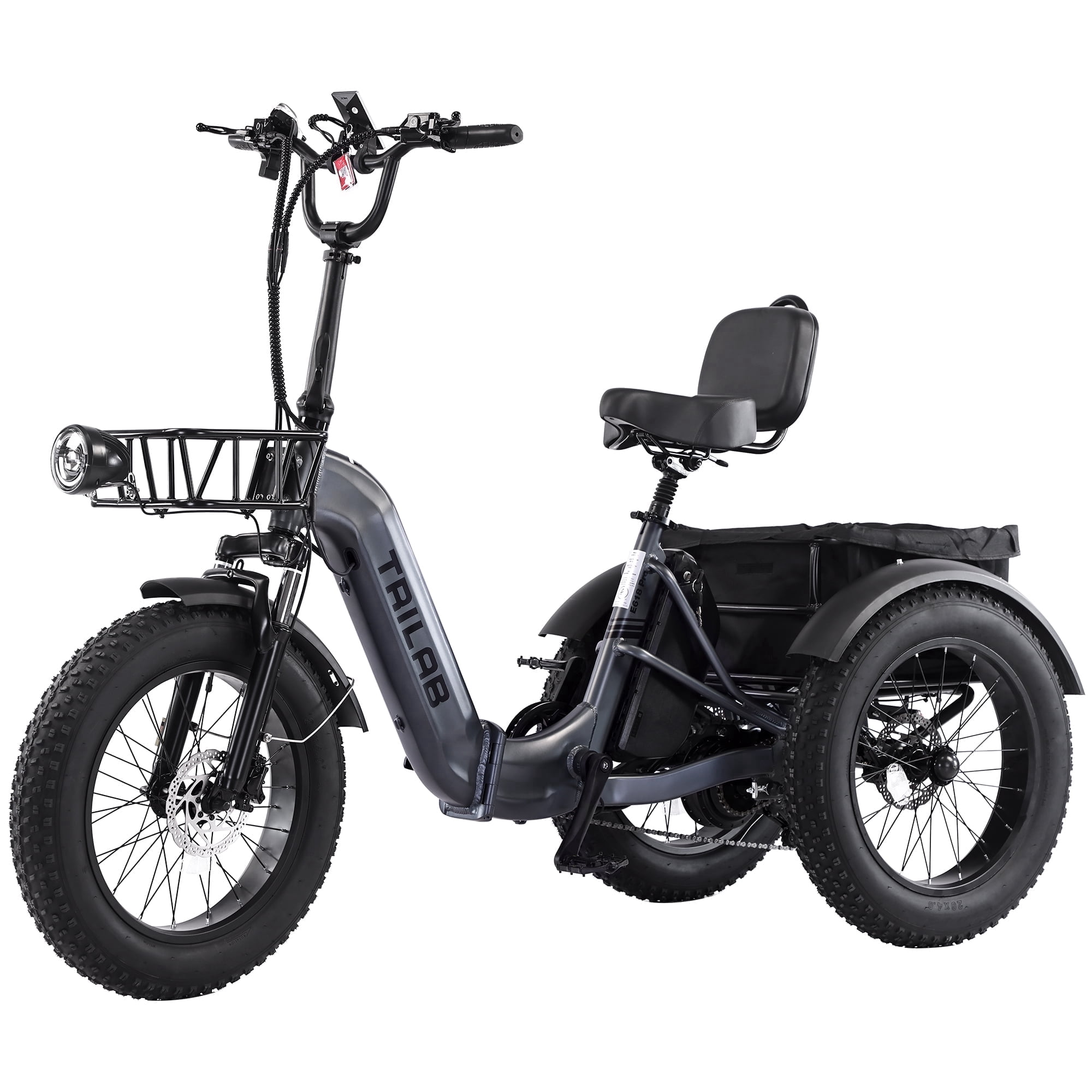 Meghna 20 inch Electric Tricycle 48V Max Speed 15 MPH Foldable 7 Speed Large Capacity Max Load 275 lbs Black