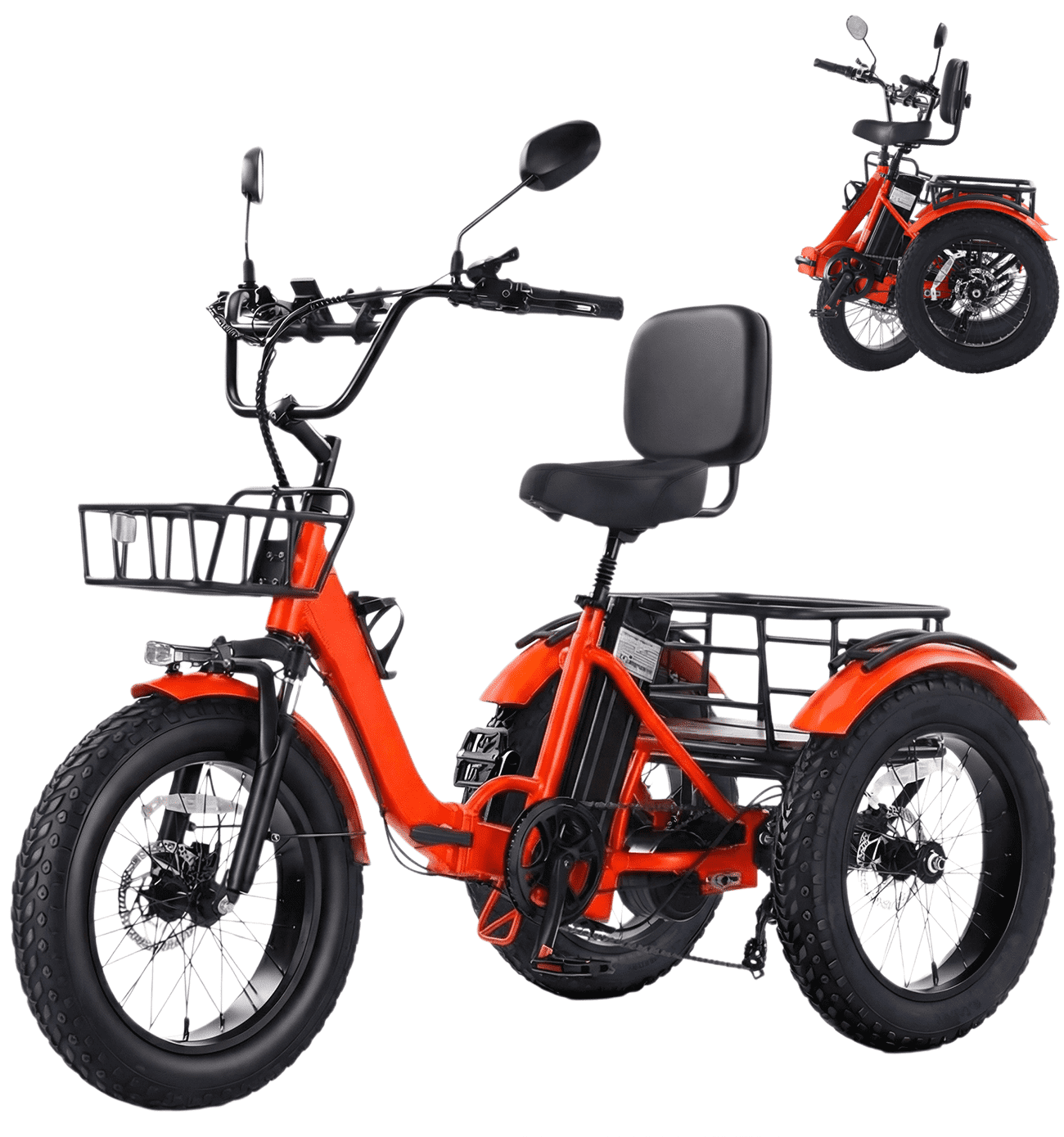 Electric Tricycle for Adult Folding Etrike Adult Electric 3 Wheels Bicycle Peak 1350W Motor Aluminum Frame 48V15.6AH Lithium Battery 20×4.0" Fat Tire & Rear Differential