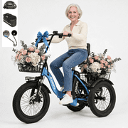 ESKUTE Electric Tricycle for Adults, 750W Peak Motor18 MPH, 624Wh Removable Battery, Folding 3-Wheel Ebike with 18x3.0 Fat Tires, Step-Through Blue with Phonebag & Mirror & Lock, UL2849