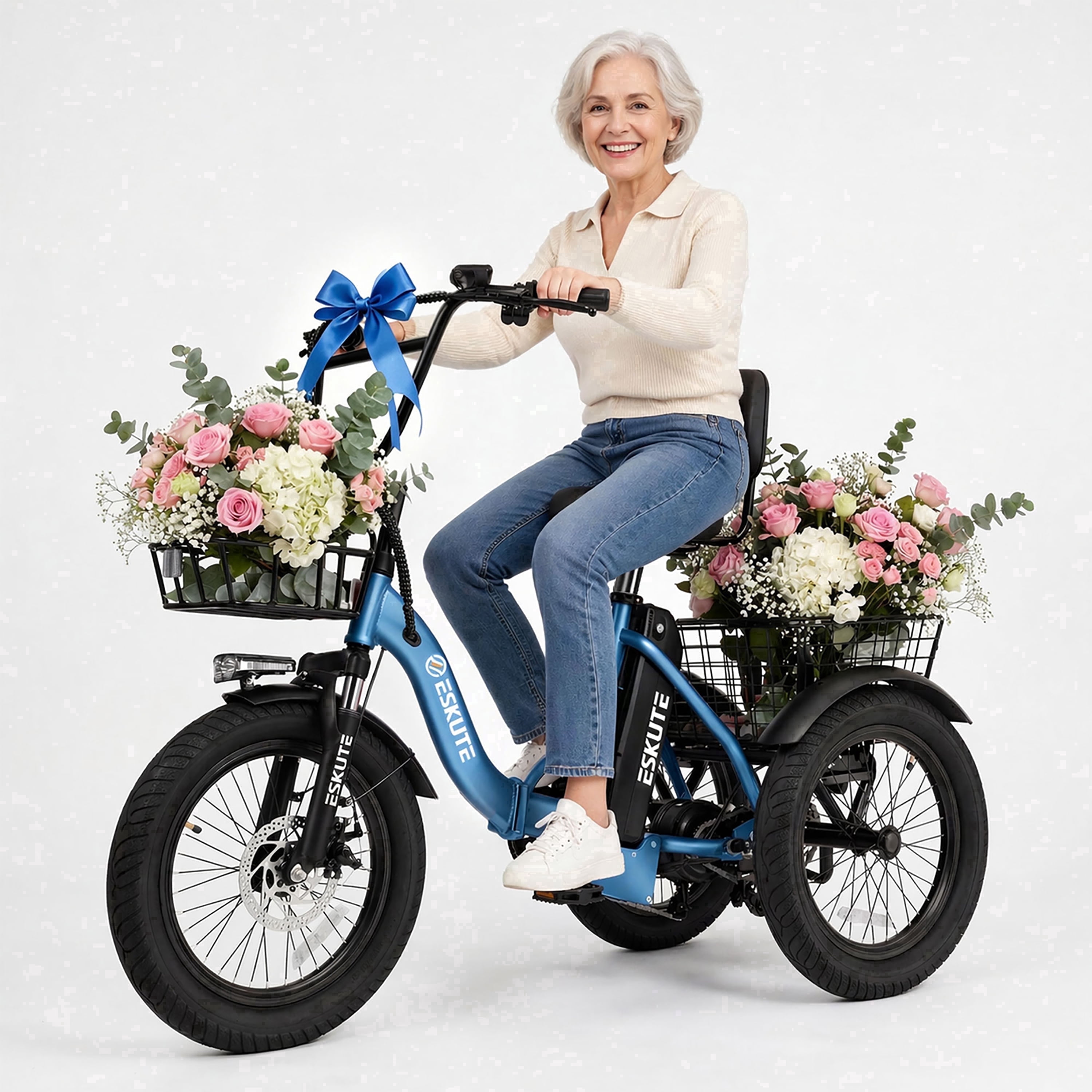 ESKUTE Electric Tricycle for Adults, 1200W Peak Motor, Up to 55 Miles Range, 624Wh Removable Battery, Folding 3-Wheel Ebike with 18x3.0 Fat Tires, Step-Through Blue, UL2849