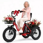 ESKUTE Electric Tricycle for Adults, 750W Motor 18MPH, Up to 55 Miles Range, 624Wh Removable Battery, Folding 3-Wheel Ebike with 18x3.0 Fat Tires, Step-Through Red, UL2849