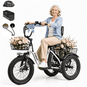 ESKUTE Electric Tricycle for Adults, 750W Peak Motor18 MPH, 624Wh Removable Battery, Folding 3-Wheel Ebike with 18x3.0 Fat Tires, Step-Through White with Phonebag & Mirror & Lock, UL2849