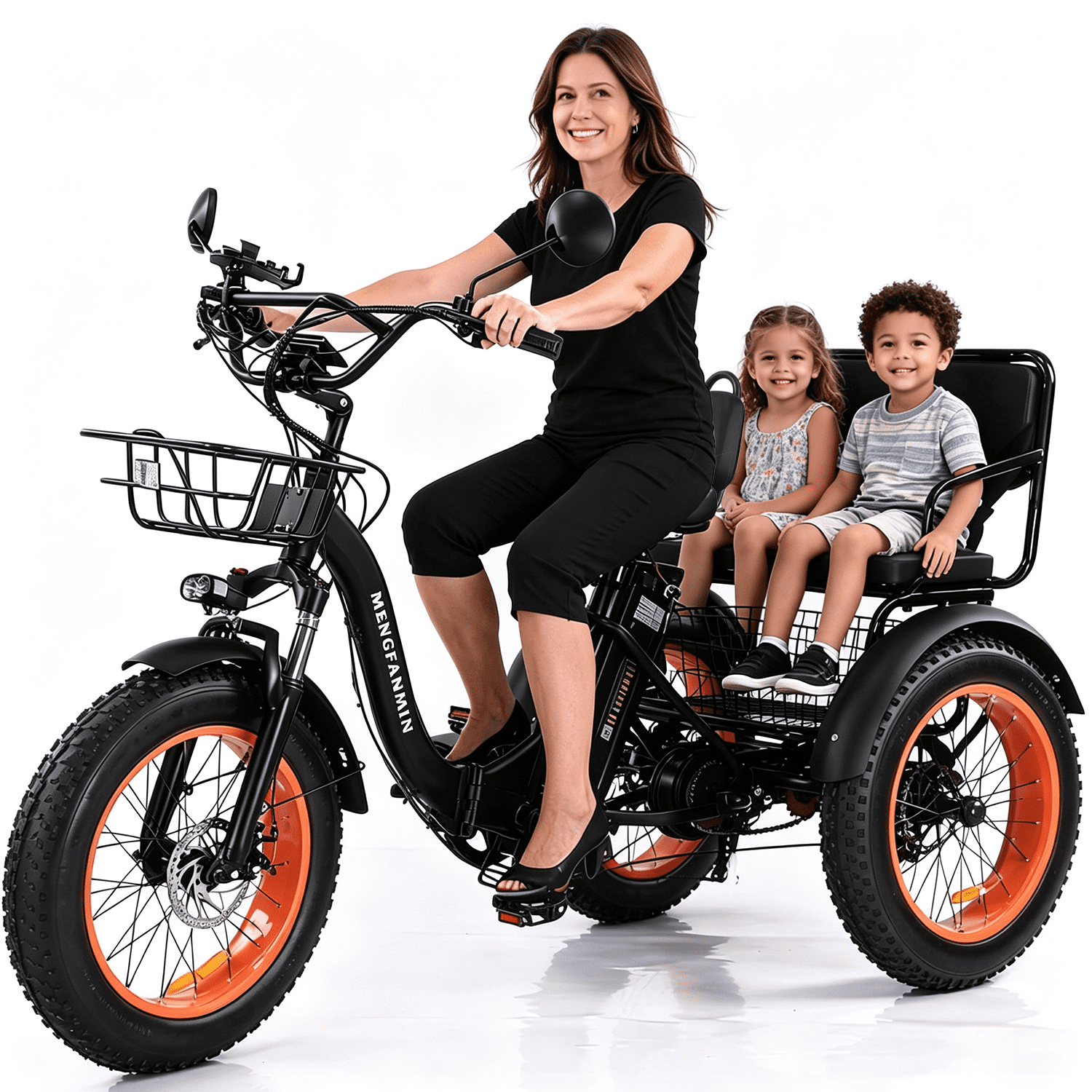 Electric Tricycle with Wide Tires, Electric Tricycle with Passenger Seat, Low Step-Through Cruiser Bike 48V 15Ah Peak 1350W 3 Wheel Ebike Aluminum alloy frame with Removable Battery 7-Speed Tricycle