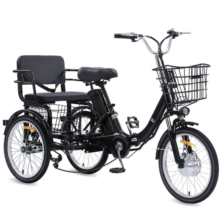 BROOBEY Electric Tricycle for Adults Folding Electric Trike Wheel  Electric Trike with Two-seater Large Basket Super Powerful Brushless 500W  Motor