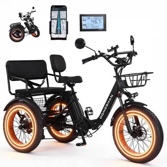MENGFANMIN Electric Tricycle for Adults, 20”x4.0”Fat Tire Folding Trike Ebike,Peak 1350W,48V15Ah Battery,3 Wheel Trike With Rear Seat,Basket