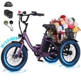 thumbnail image 1 of Electric Tricycle for Beginners – Folding 3-Wheel E-Bike with 16×3" Fat Tires, 500W Peak Motor, 302Wh Battery, Step-Through Frame, 12.5 MPH, Purple with Lock, Phone Bag & Mirror, 1 of 7