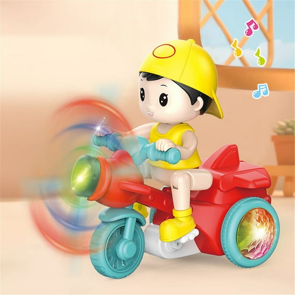 Electric Tricycle Toy Motorcycle Vehicle Stunt Performance, Boy's Musical 360 Spin Pedicab With Music and Lights - Electric Trike Model Decor, Educational Toy Christmas Birthday Gifts(Yellow)