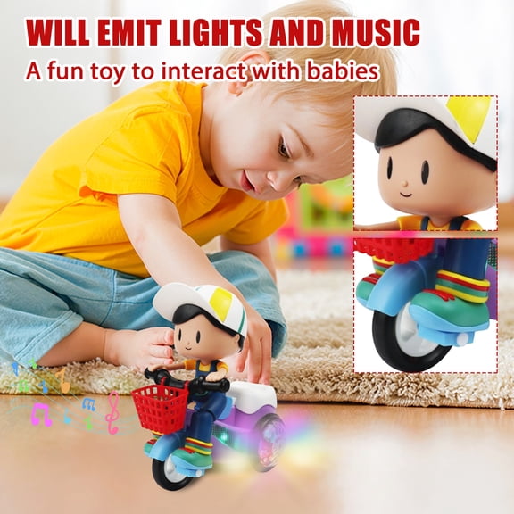 Electric Tricycle Toys, Cartoon Motorcycle Stunt Performances, Interactive Toys With Music, Lights, Spinning Stunts, Cool Sound Effects, And Rotating Lights; Omnidirectional Cartoon Stunt Car Toys.