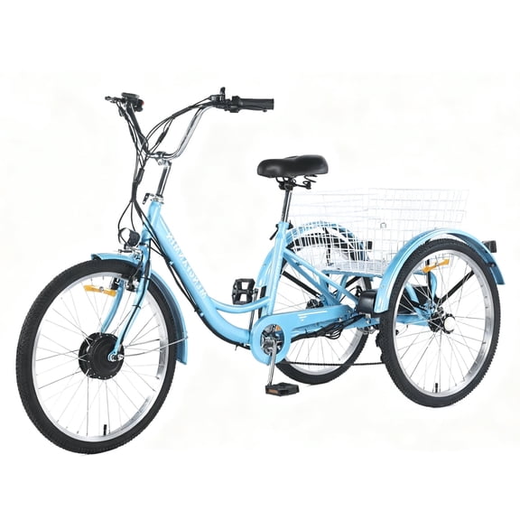 MENGFANMIN Electric Tricycle for Adults,3 Wheel 24 Inch Trike Ebike,Li-Battery 36V13AH,700w Brushless Motor, Tricycles Up to 45 Miles with Baskets