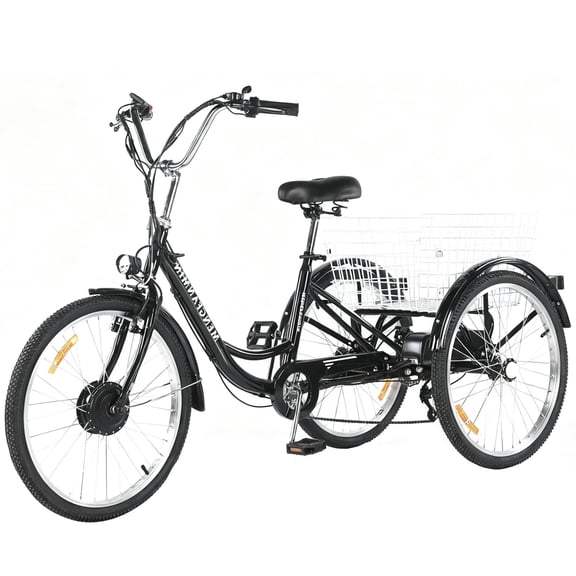 MENGFANMIN Electric Tricycle for Adults,3 Wheel 24 inch Trike Ebike,Li-Battery 36V13AH,700w Brushless Motor, Tricycles up to 45 Miles with Baskets
