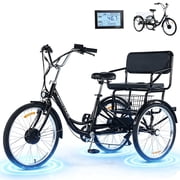 MENGFANMIN Electric Trike for Adults,24 Inch 3 Wheel Tricycle Ebike,Peak 350w Brushless Motor,36V13AH Li-Battery,Tricycles Up to 28 Miles with Rear Seat and Baskets