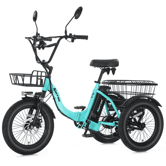 Electric Tricycle for Adults, Fat Tire Folding Trike, Peak 700W Step-Thru Etrike with Removable Battery and Large Basket