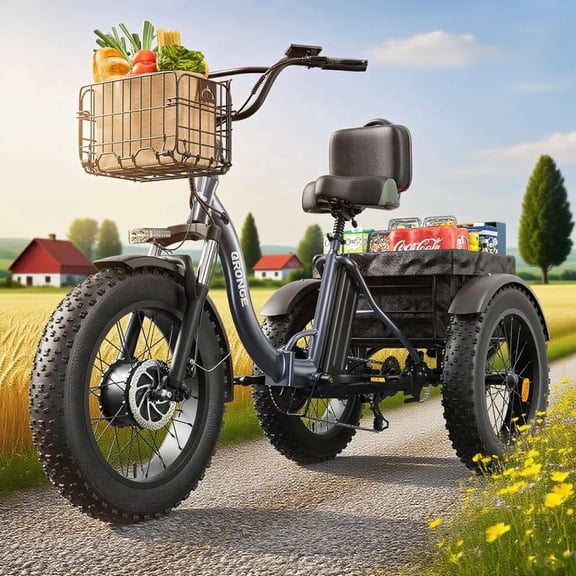 20" Electric Tricycle for Adults 960W Peak 50Miles Range 20mph Electric Trike 3 Wheel Ebikes with Fat Tires, Front & Rear Basket, 36V 15AH Battery Etrike, Step-Thru E-Mountain Bikes, UL2849 Compliant