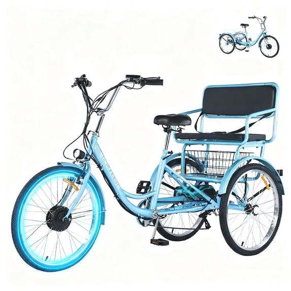 MENGFANMIN Electric Trike for Adults,24 Inch 3 Wheel Tricycle Ebike,36V13AH Li-Battery,700w Brushless Motor, Tricycles with Seat and Baskets,Up to 45 Miles