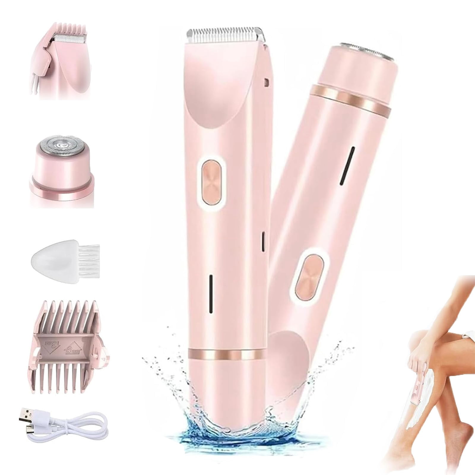 Electric Trimmer for Women, Bikini Trimmer for Women, Electric Shaver and Razor Rechargeable 2-in-1 Body and Facial Epilator, Dual-Head Shaver