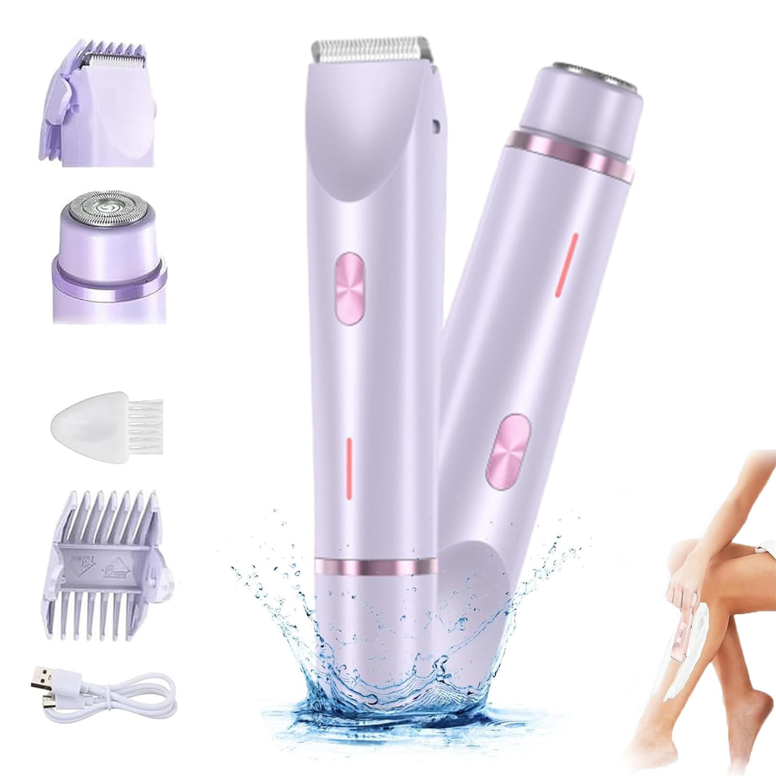 Electric Trimmer for Women, Bikini Trimmer for Women, Electric Shaver and Razor Rechargeable 2-in-1 Body and Facial Epilator, Dual-Head Shaver