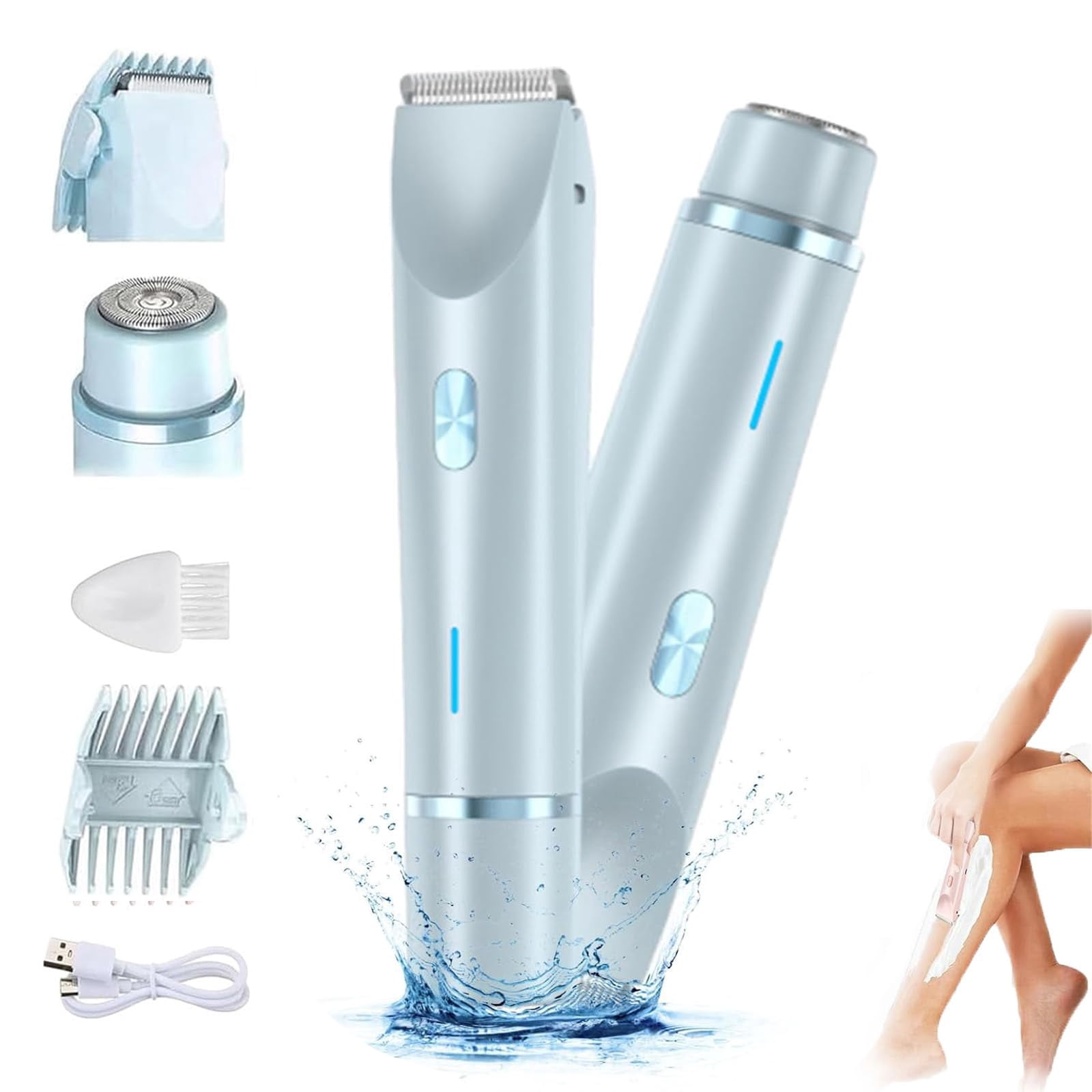 Electric Trimmer for Women, Bikini Trimmer for Women, Electric Shaver and Razor Rechargeable 2-in-1 Body and Facial Epilator, Dual-Head Shaver