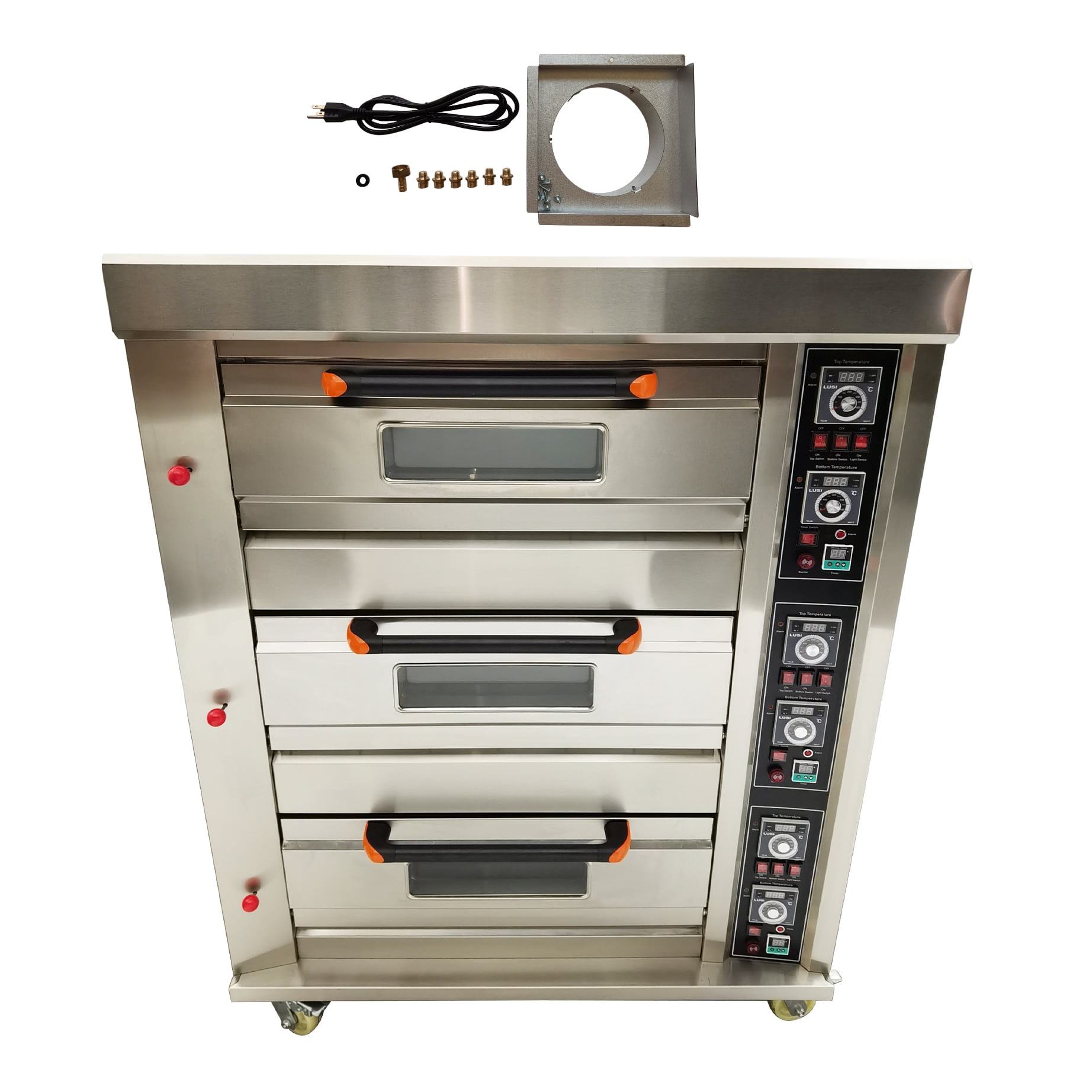 Electric Triple Pizza Oven Six Baking Sheets Single-Phase Gas Heating Movable Commercial 110V 300W