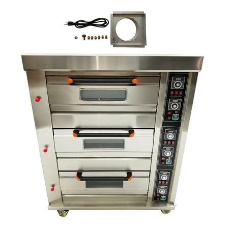 Electric Triple Pizza Oven Six Baking Sheets Single-Phase Gas Heating Movable Commercial 110V 300W