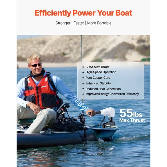 Electric Trolling Motor,Transom Mounted Outboard Boat Motors 12V 55lbs Thrust,8-Speed Electric Boat Engine w/ Battery Indicator,for Kayaks,Fishing Boats on Freshwater/Saltwater,30-In Shaft